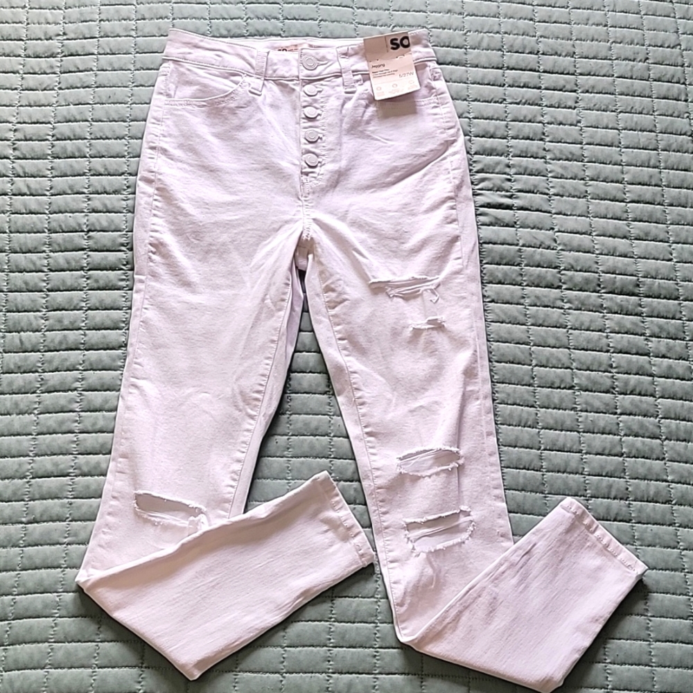 NWT SO Super High Rise Distressed White Jeggings Size 5 / 27W